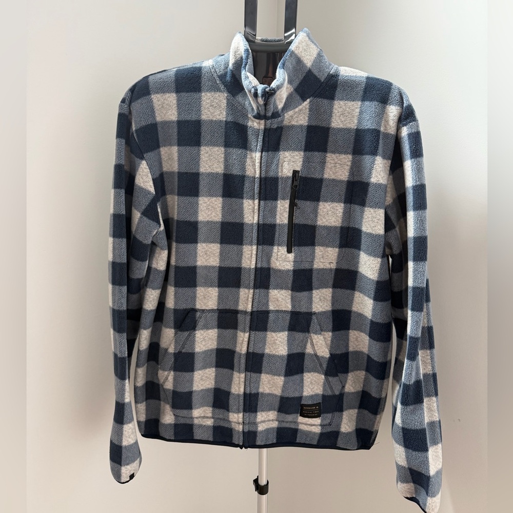 QUIKSILVER |  Navy and White/Gray Plaid Men's Fleece Jacket